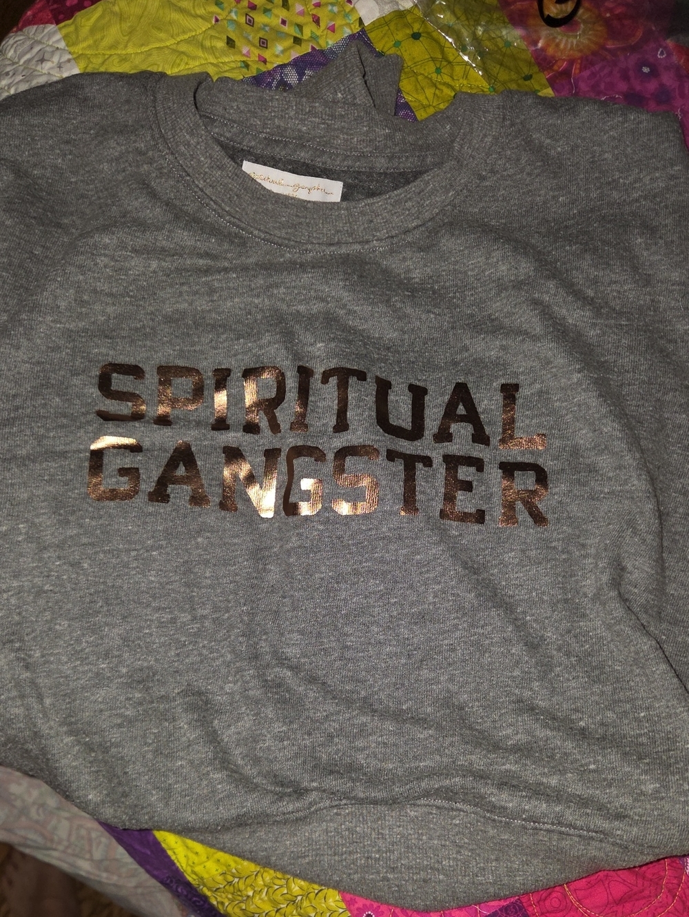Spiritual Gangster Womens Gray Sweatshirt with Metallic Rose Gold Logo
